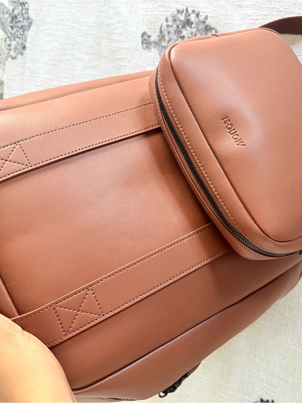 Monos Minimal Leather Backpack in Cognac Brown